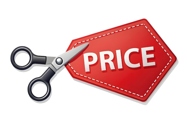 Photo price tag with scissors vector concept as vector of a price tag being cut by a pair of scissors isol