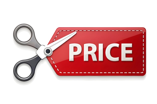 Photo price tag with scissors vector concept as vector of a price tag being cut by a pair of scissors isol