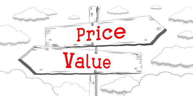 Photo price and value outline signpost with two arrows