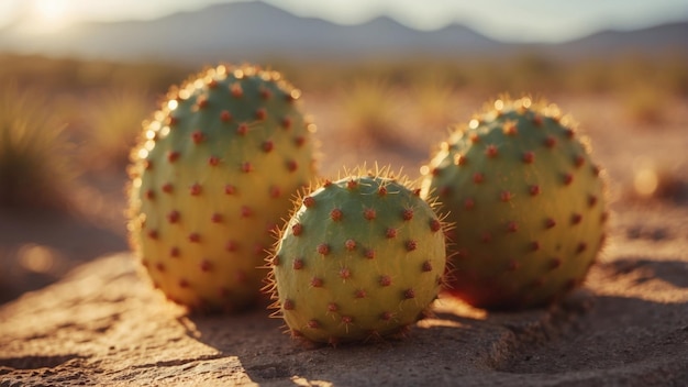 Photo prickly pear cactus fruit glistening in golden hour light