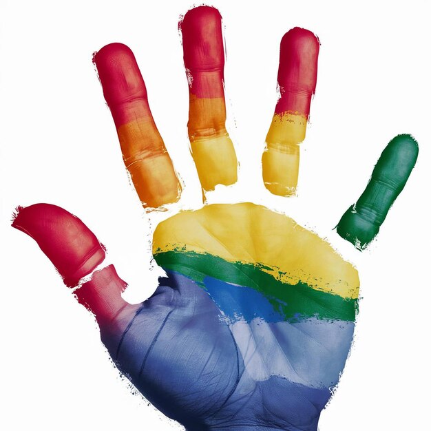 Photo pride day concept peace pride day handprint flag design pride day flag with rainbow colors