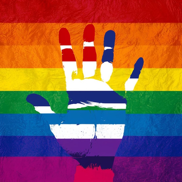 Photo pride day concept peace pride day handprint flag design pride day flag with rainbow colors