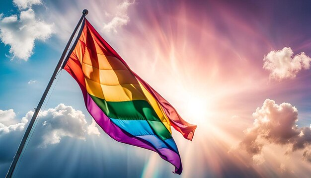 Pride day flag ribbon in sky background