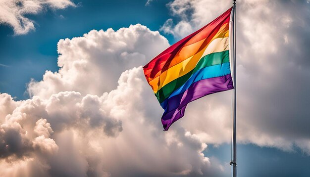 Pride day flag with heart and clouds