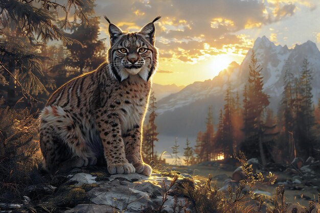 A pride of lynx in a forest glade during sunset captured in high quality and resolution