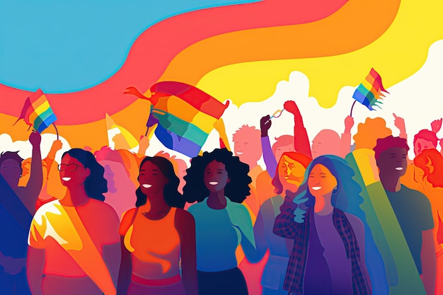 Pride Month celebrated in June is a time for LGBTQ individuals and allies to come together to promote acceptance equality Generated with AI