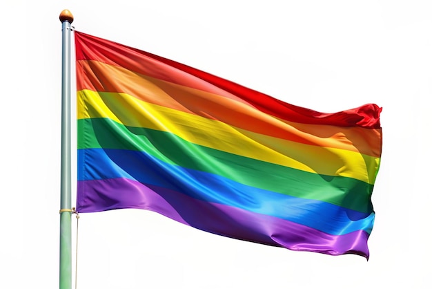 pride month LGBTQ flag waving on white background