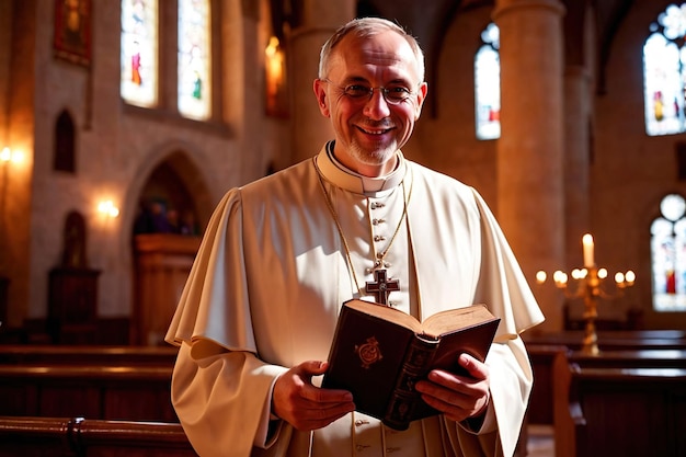 Photo a priest with a bible in his hands is holding a bible