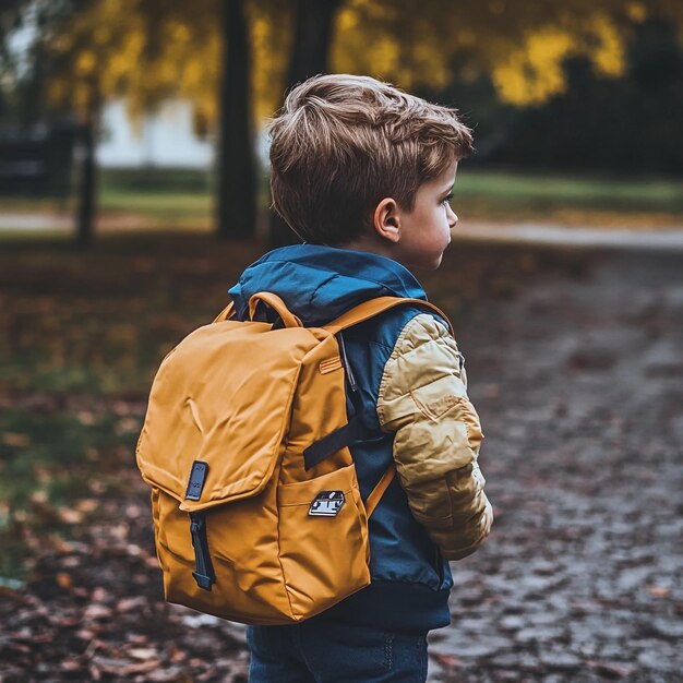 Photo a primary school student is carrying a school bag go to school