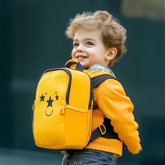 Photo a primary school student is carrying a school bag go to school