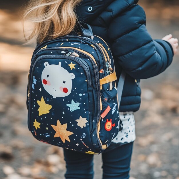 Photo a primary school student is carrying a school bag go to school