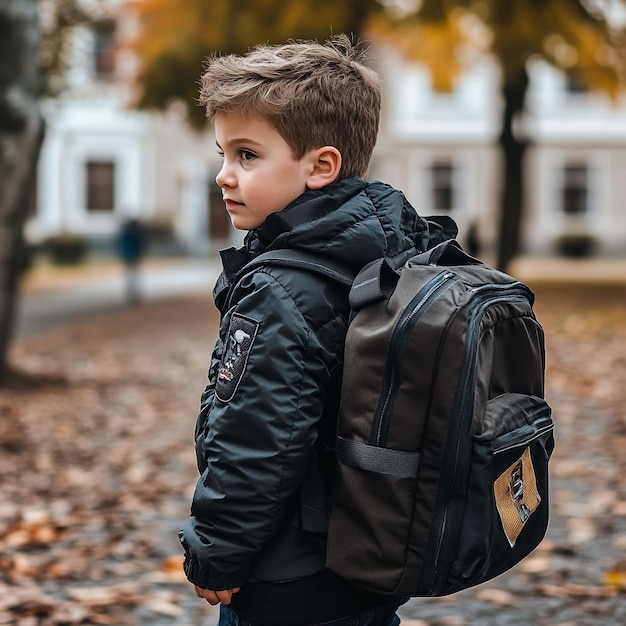 Photo a primary school student is carrying a school bag go to school