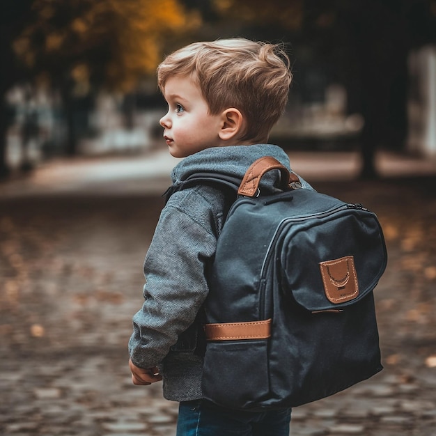 Photo a primary school student is carrying a school bag go to school