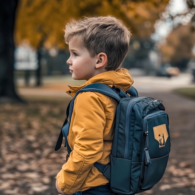 Photo a primary school student is carrying a school bag go to school