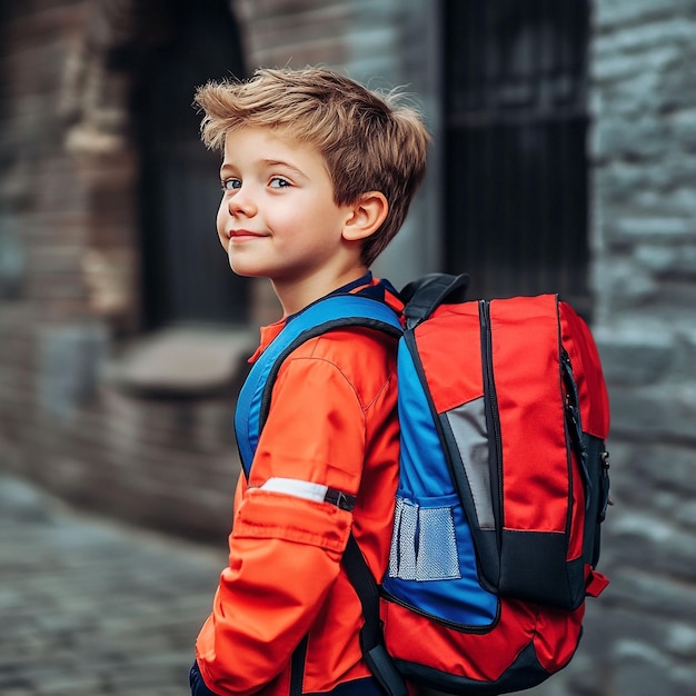 Photo a primary school student is carrying a school bag go to school