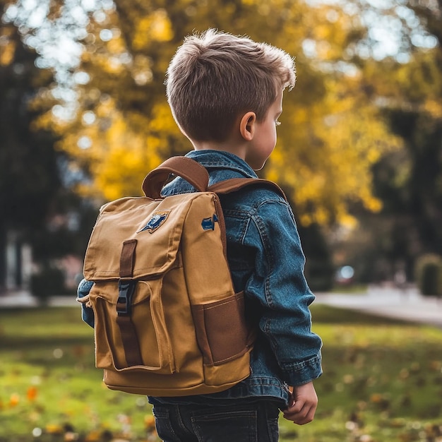 Photo a primary school student is carrying a school bag go to school