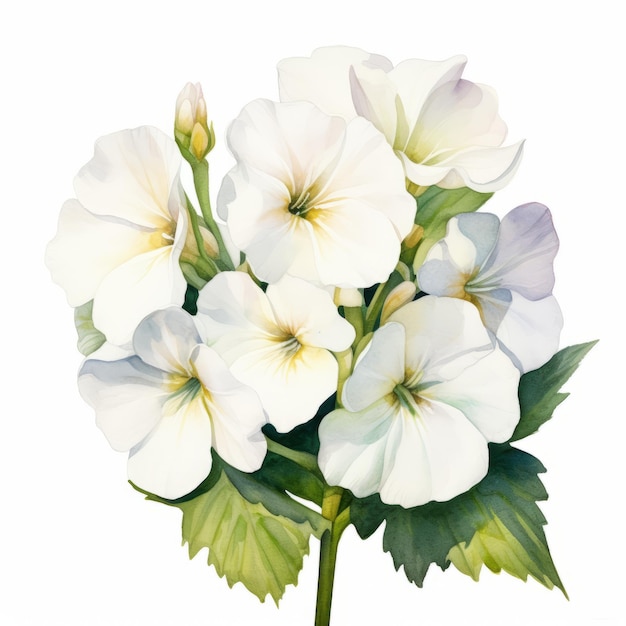 Primrose Watercolor Painting White Prosperity Flowers On White Background