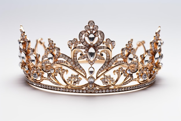 A princess crown made by gold and diamonds with white background