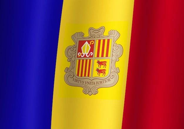 Principality andorra national flag 3d illustration close up view