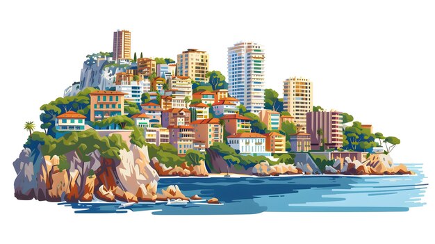 the principality of monaco on the french riviera isolated on white background