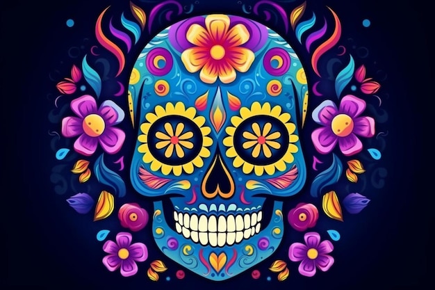 Print mexican skull day of the dead