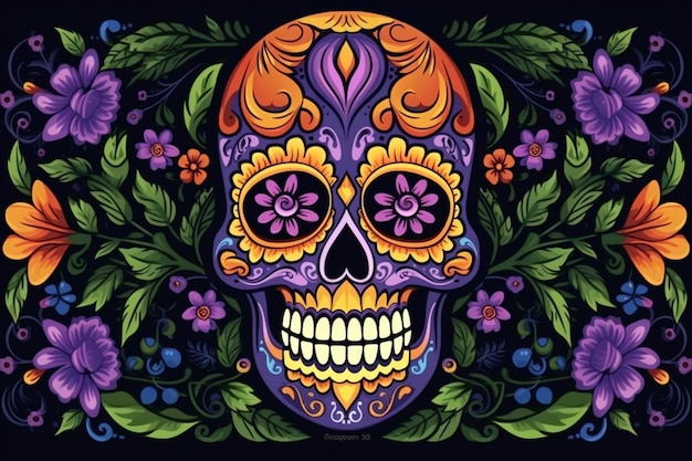 Print mexican skull day of the dead