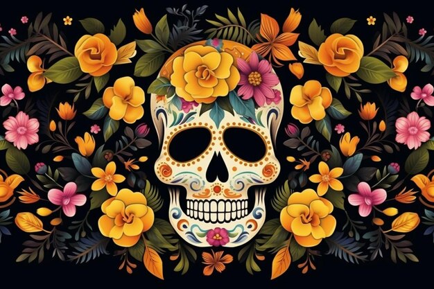 Print mexican skull day of the dead