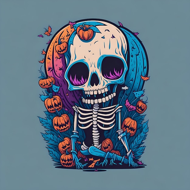 Print ready vector tshirt design illustration kawaii skeleton