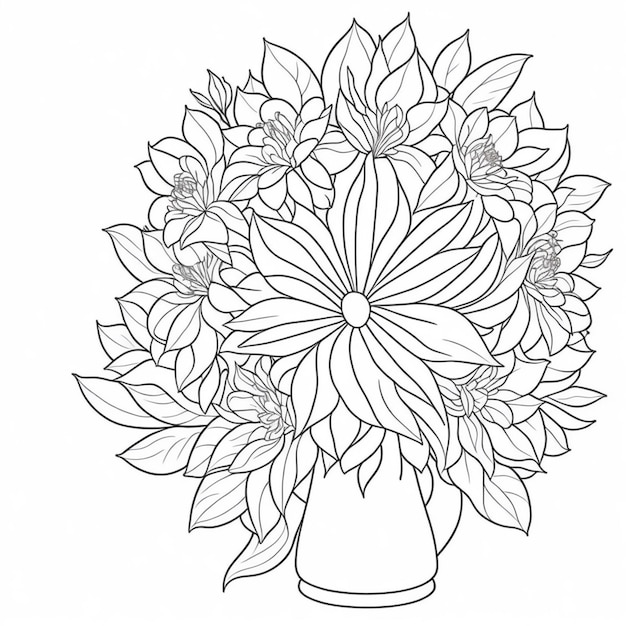 Printable coloring book for kids bouquet of flower drawing ai generative