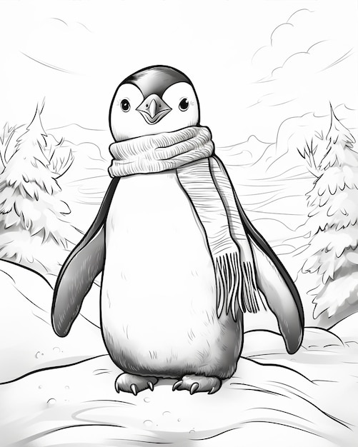 Printable Winter Penguin Coloring Page