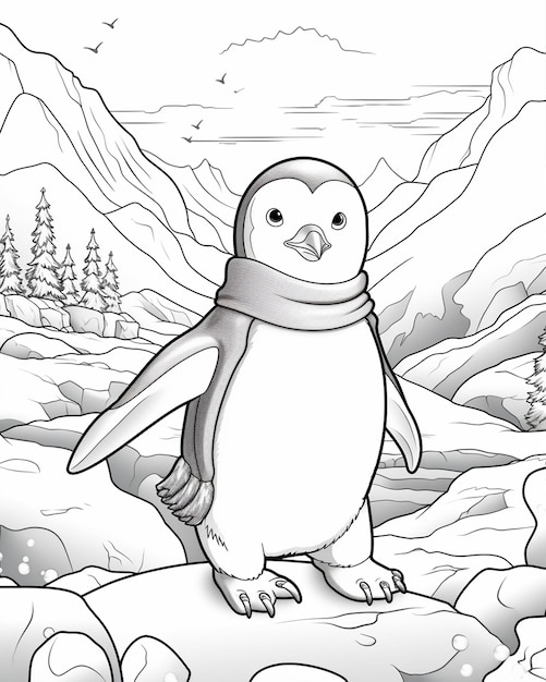 Photo printable winter penguin coloring page