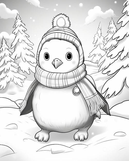 Printable Winter Penguin Coloring Page