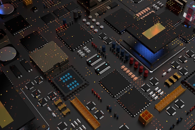 Printed circuit board with microchips, processors and other computer parts