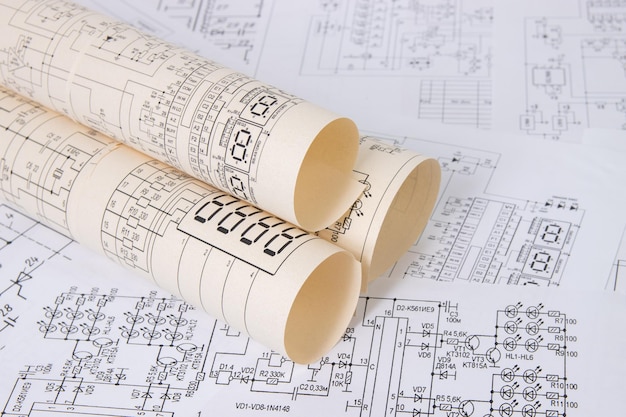 Printed drawings of electrical circuits Science technology and electronics