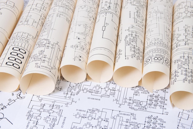 Printed drawings of electrical circuits Science technology and electronics