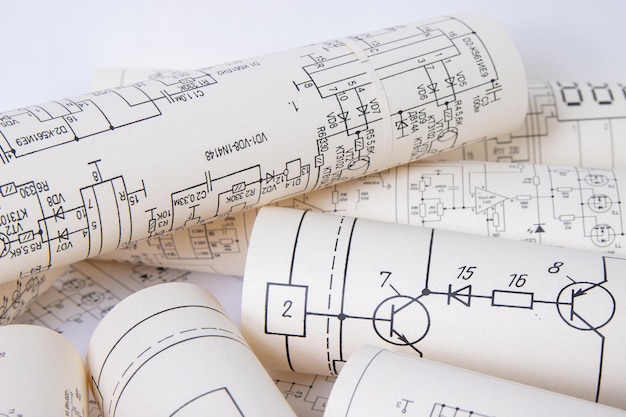 Printed drawings of electrical circuits Science technology and electronics