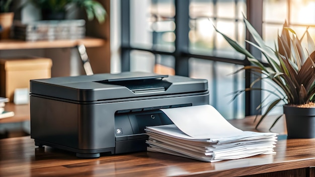 Printer and Paper Isolated concept as A vector image showing a printer and a stack of paper isolated