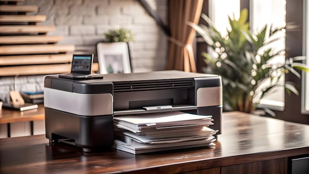 Printer and Paper Isolated concept as A vector image showing a printer and a stack of paper isolated