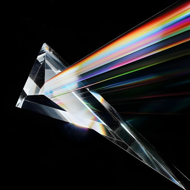 Prism Breaking White Light into Vivid Spectrum Colors Against Black Background