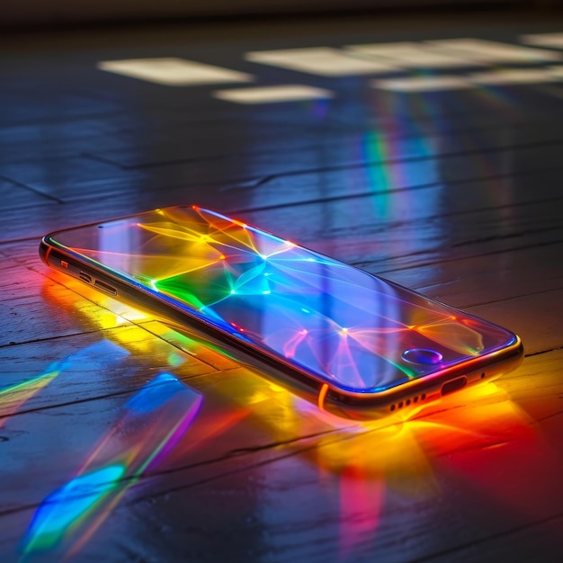 Photo prismatic light refraction through a mobile phone