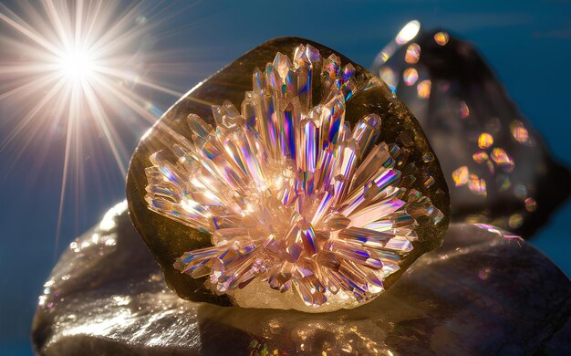 Photo prismatic quartz glowing in sunlight