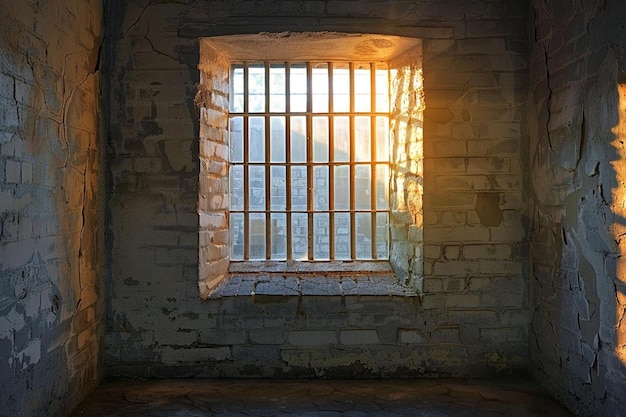 Prison window with soft sunlight