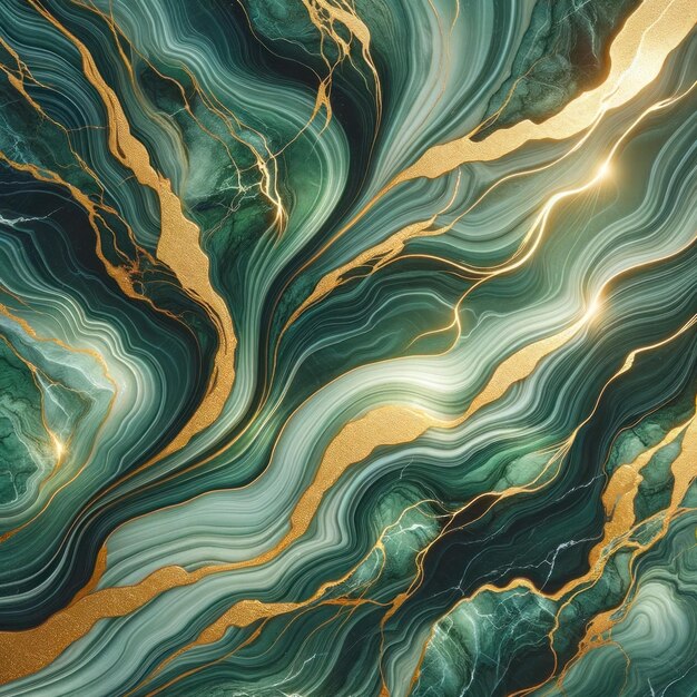 Pristine green marble surface with intricate golden streaks