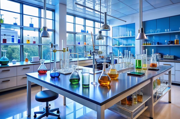 a pristine laboratory with beakers test tubes