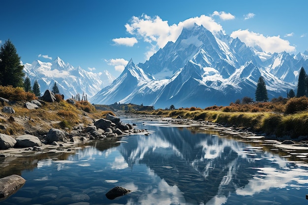 Pristine Lake Encircled by Towering SnowClad Peaks