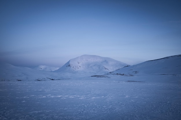 Pristine snow covered landscape and mountain in norway