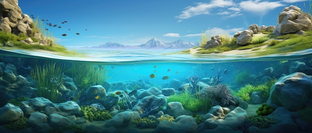 Photo pristine underwater landscape with marine life