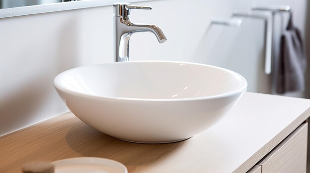 pristine white ceramic sink with a minimalist design complemented by a chrome plated modern faucet