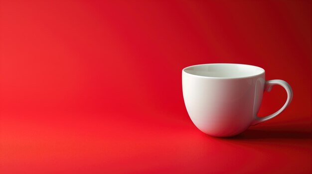 A pristine white cup on a vibrant red backdrop with a subtle shadow