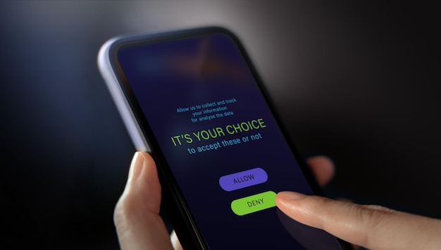 Privacy and Security on Web3 Technology Concept Mobile Application Asking a Customer for Collect their Personal Data Closeup shot